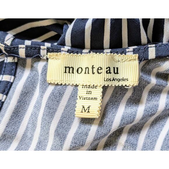 Monteau Blue White Sleeveless Striped Stretch Jumpsuit Open Back Size Medium - Picture 10 of 11